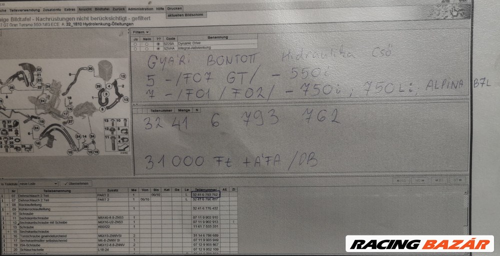[GYÁRI BONTOTT] BMW - HIDRAULIKA CSŐ - 5-ÖS ; 7-ES / F07 GT - 550i ; F02 - 750i ; 750L ; ALPINA B7L - 32416793762 6. kép